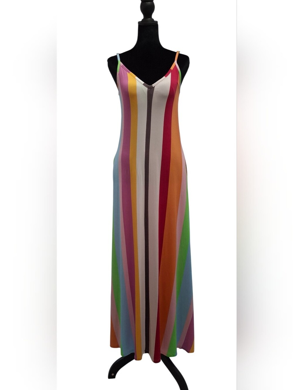 SKiVYS Femme Malibu Rainbow Stretch Jersey Fabric Maxi Dress Loungewear Sz XS